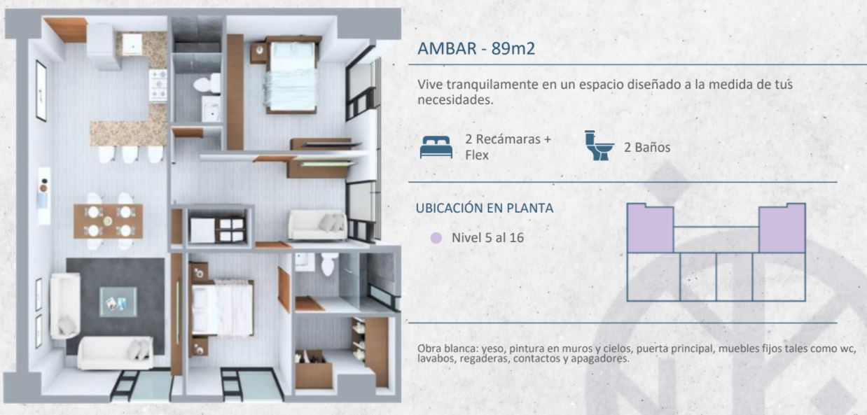 Livo Residencial Departamentos Plano Ambar 89 m2 - 2 rec + flex