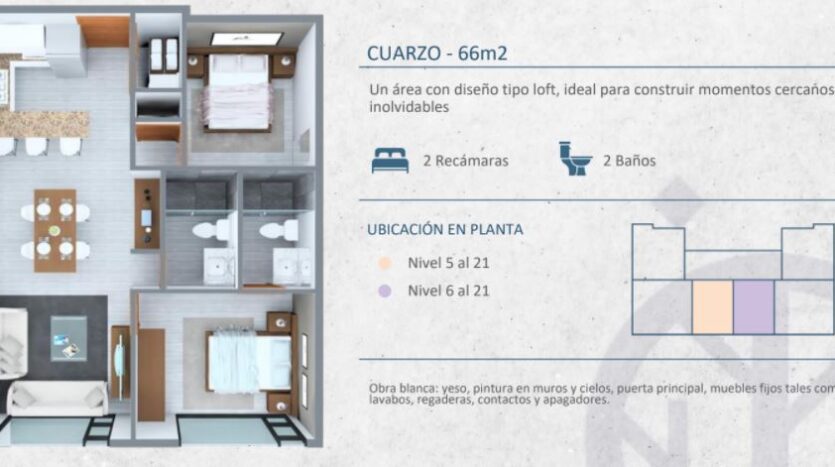 Livo Residencial Departamentos Plano Cuarzo 66 m2 - 1 rec