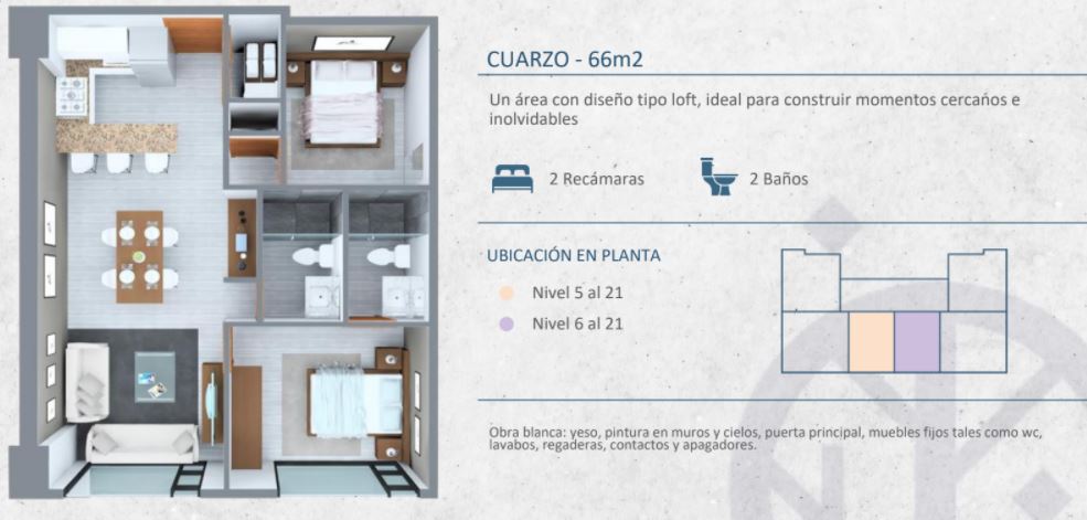 Livo Residencial Departamentos Plano Cuarzo 66 m2 - 1 rec