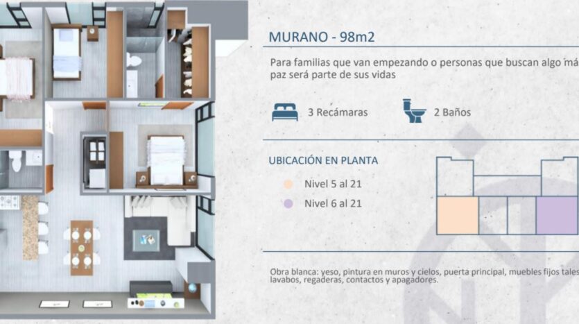 Livo Residencial Departamentos Plano Murano 98 m2 - 3 rec